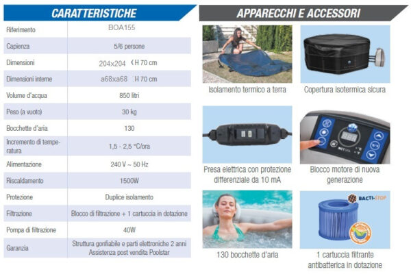 Piscina idromassaggio gonfiabile BOA da esterno 5/6 posti, rotonda