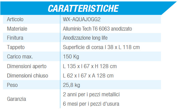 Tapis roulant acquatico professionale per praticare acquagym in alluminio