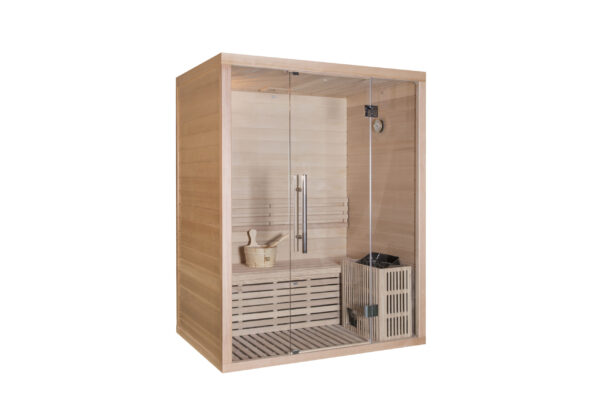 Sauna finlandese in hemlock canadese 105x150 cm con frontale vetrato
