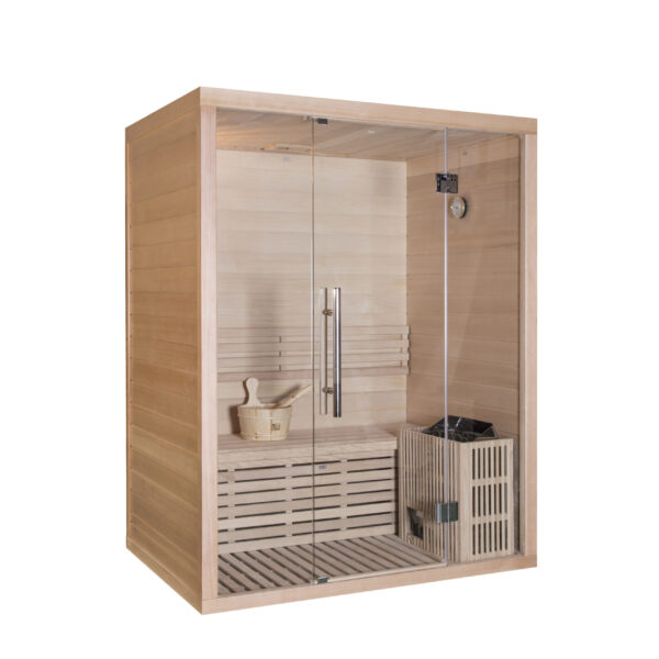 Sauna finlandese in hemlock canadese 105x150 cm con frontale vetrato
