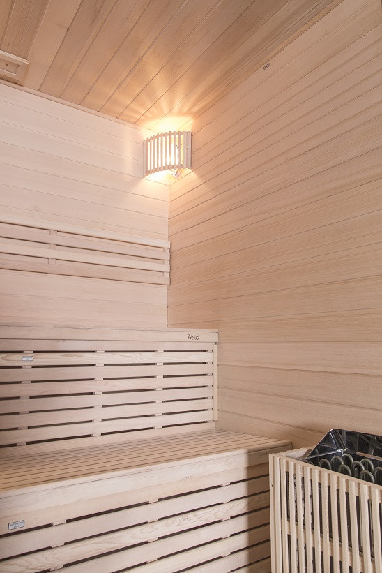 Sauna finlandese in hemlock canadese 105x150 cm con frontale vetrato