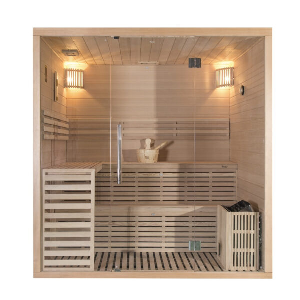 Sauna finlandese in hemlock canadese 150x180 cm con frontale vetrato