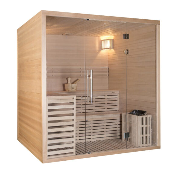Sauna finlandese in hemlock canadese 150x180 cm con frontale vetrato