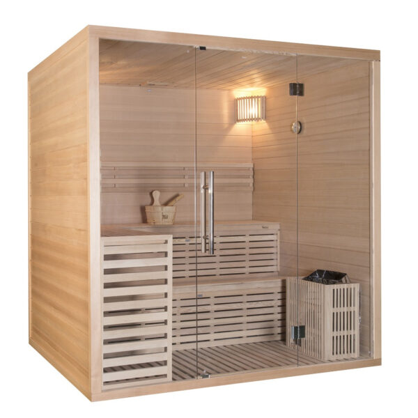 Sauna finlandese in hemlock canadese 150x180 cm con frontale vetrato