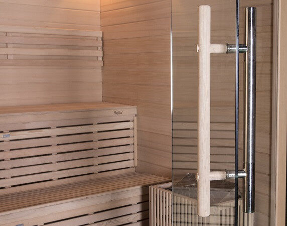 Sauna finlandese in hemlock canadese 150x180 cm con frontale vetrato