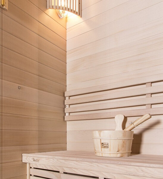 Sauna finlandese in hemlock canadese 150x180 cm con frontale vetrato