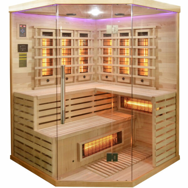 Sauna infrarossi FULL SPECTRUM per 4 persone cromoterapia ad angolo vetrata