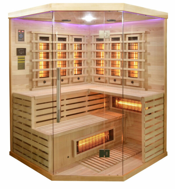 Sauna infrarossi FULL SPECTRUM per 4 persone cromoterapia ad angolo vetrata