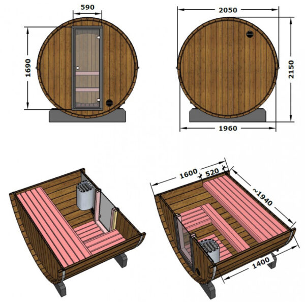 Mini sauna finlandese a botte da esterno Ø 1.94m x 1.6 m