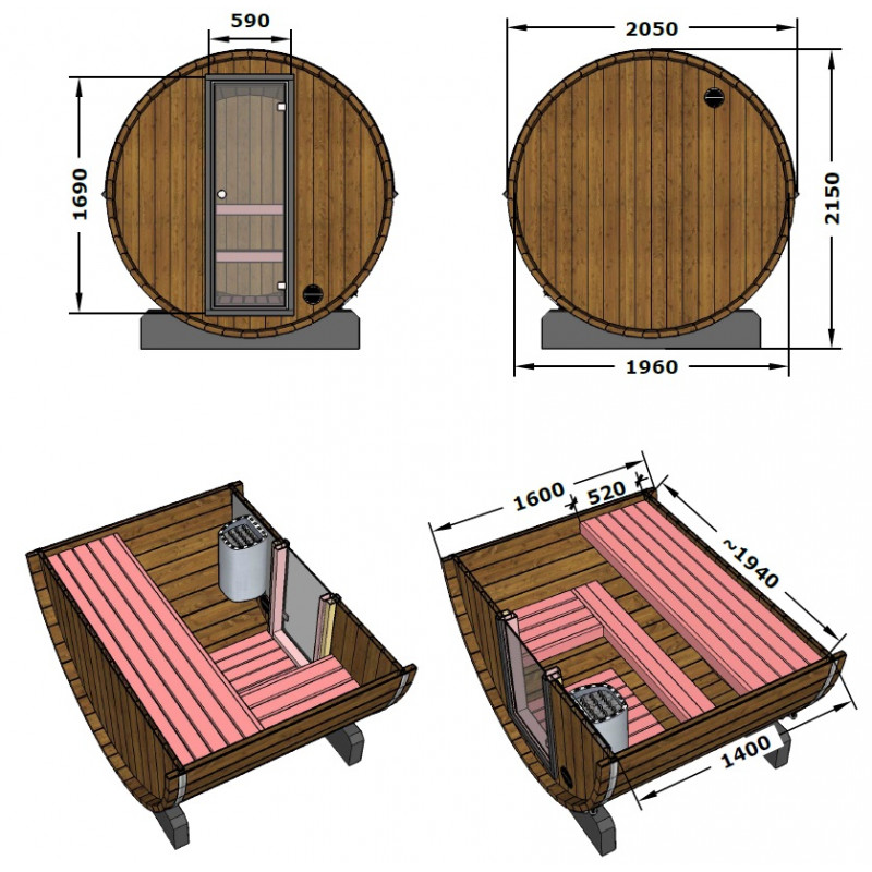 Mini sauna finlandese a botte da esterno Ø 1.94m x 1.6 m