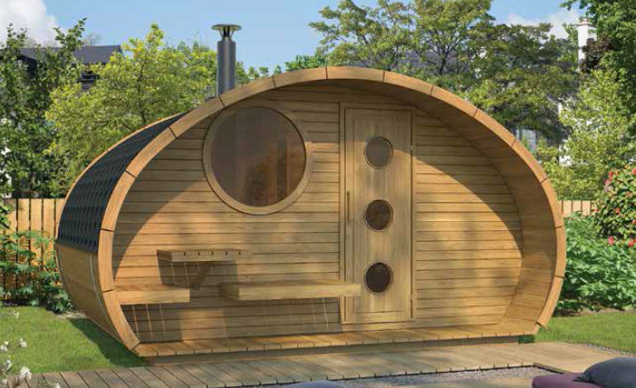 Sauna finlandese da esterno mod. FIABA con spogliatoio da 4x3 m
