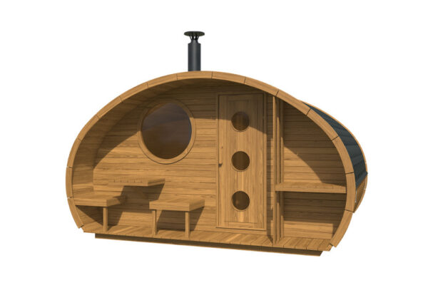 Sauna finlandese da esterno mod. FIABA con spogliatoio da 4x3 m