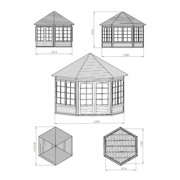 Gazebo in legno da giardino pianta esagonale 9 mq