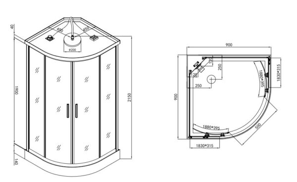 Box doccia idromassaggio angolare 90 x 90 cm con seduta
