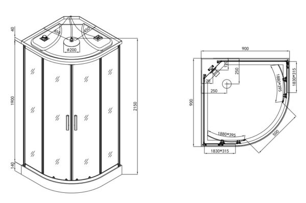 Box doccia idromassaggio angolare 90 x 90 cm con seduta