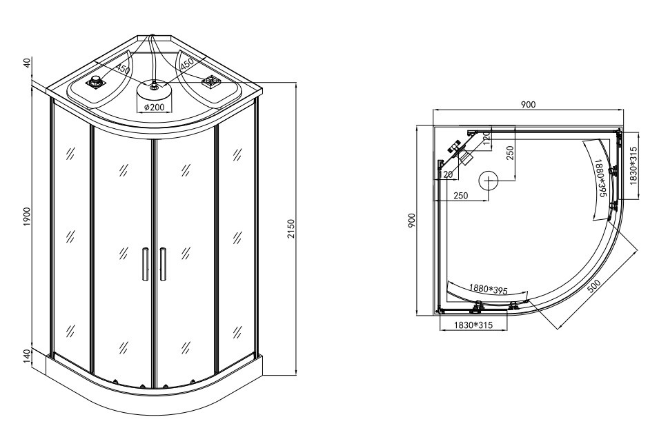 Box doccia idromassaggio angolare 90 x 90 cm con seduta