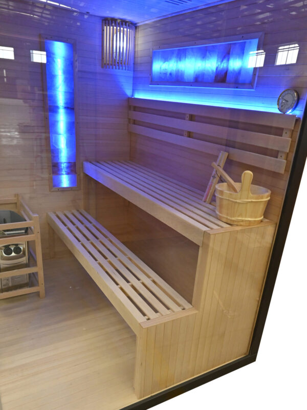 panca a due livelli per sauna con mattoni di sale