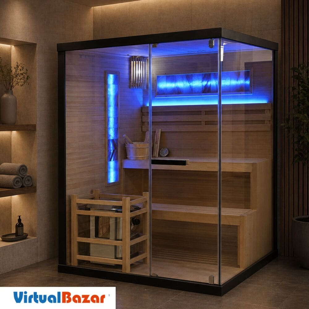 sauna con mattoni di sale vetrata