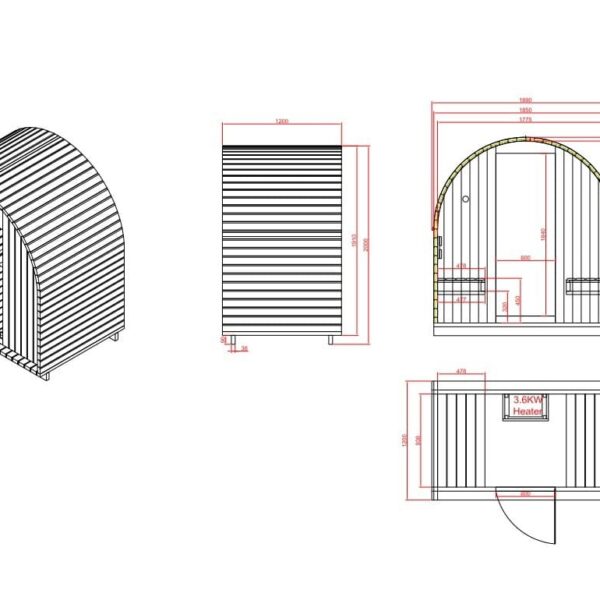 sauna da esterno 2 persone F90120 - disegni