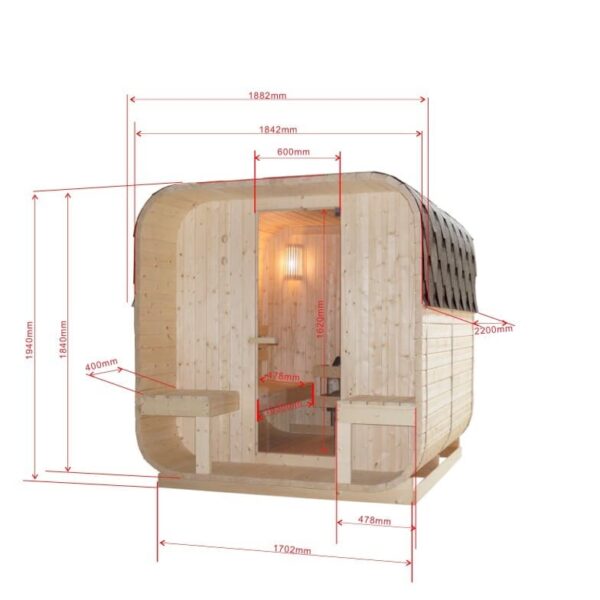 sauna da esterno F60220 4 persone frontale - dimensioni