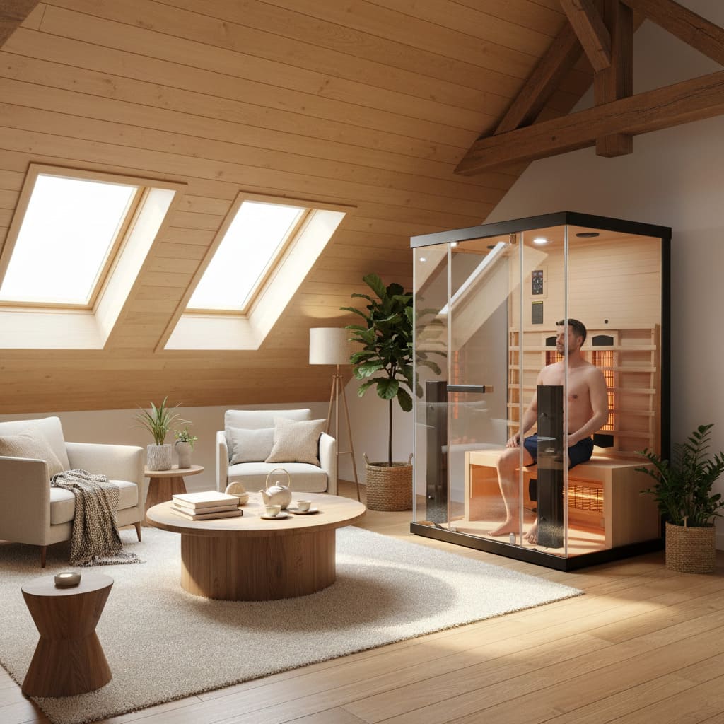 sauna infrarossi fullspectrum completamente vetrata due posti in mansarda